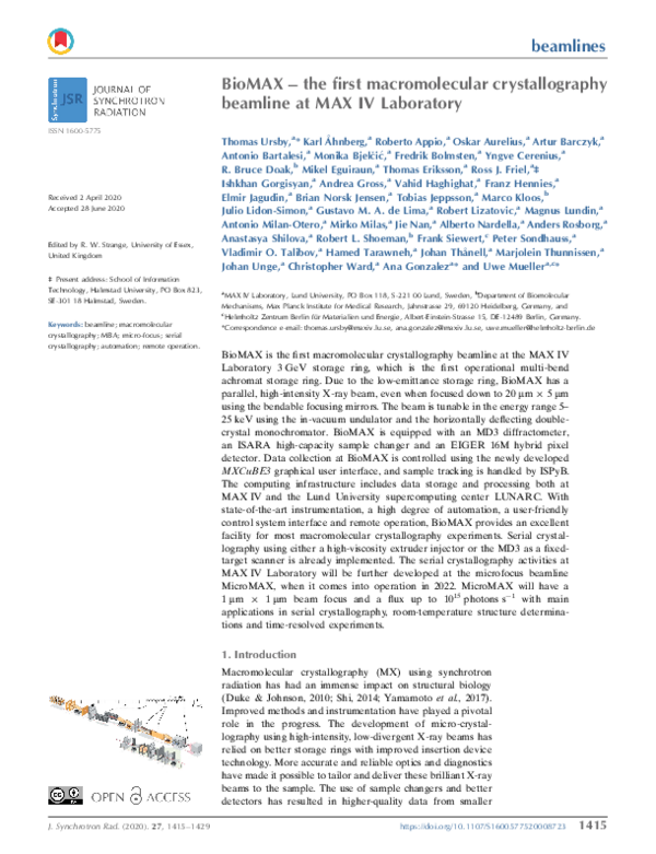 (PDF) BioMAX – the first macromolecular crystallography beamline at MAX ...