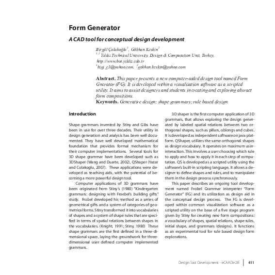 (PDF) Form Generator: A CAD tool for conceptual design development