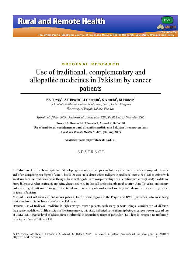 (PDF) Use of traditional, complementary and allopathic medicines in ...