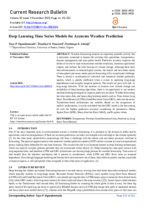 (PDF) Deep Learning Time Series Models for Accurate Weather Prediction