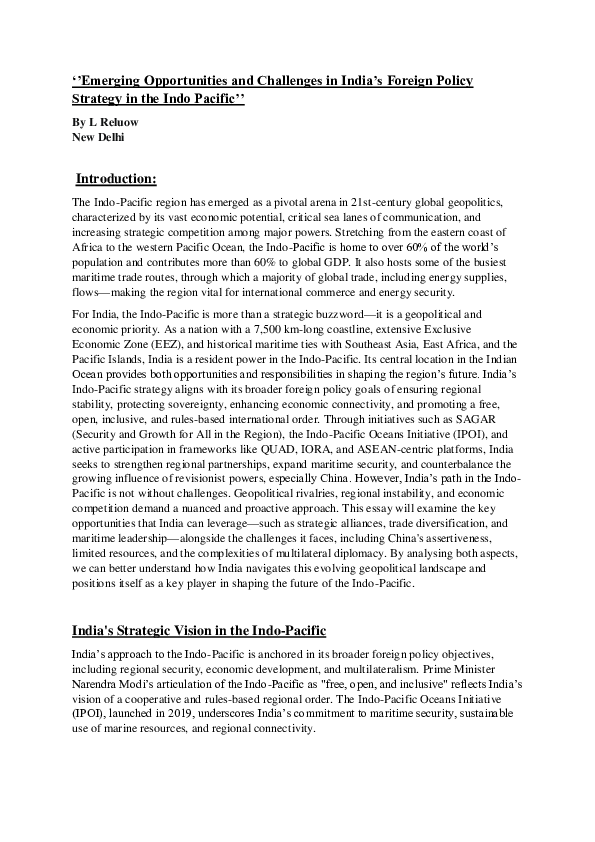 (PDF) ''Emerging Opportunities and Challenges in India's Foreign Policy ...