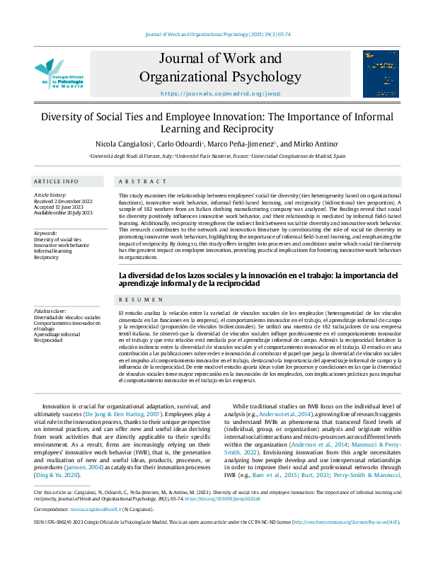 (PDF) Diversity of Social Ties and Employee Innovation: The Importance ...