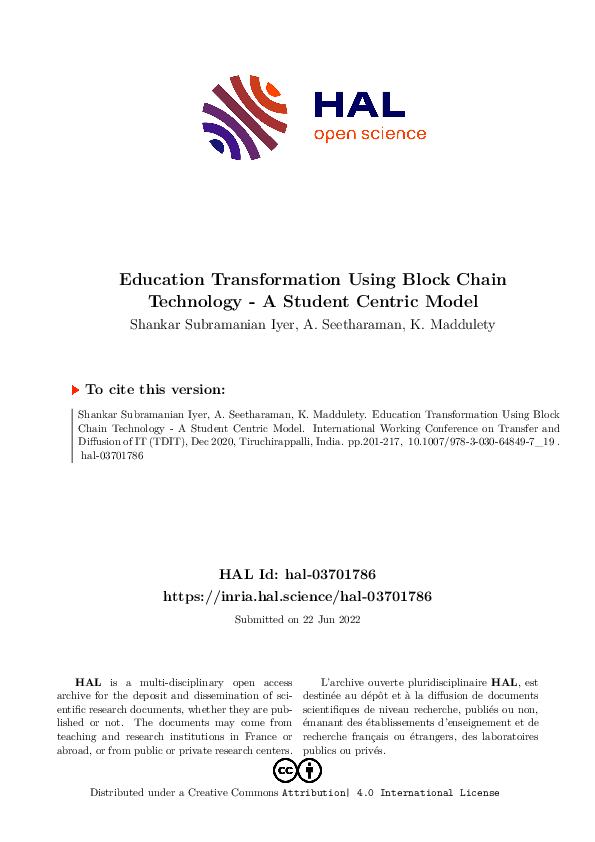 (PDF) Education Transformation Using Block Chain Technology - A Student ...