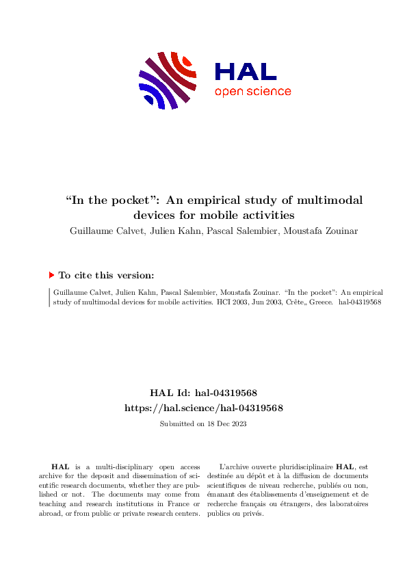 (PDF) In the pocket" : An empirical study of multimodal devices for ...
