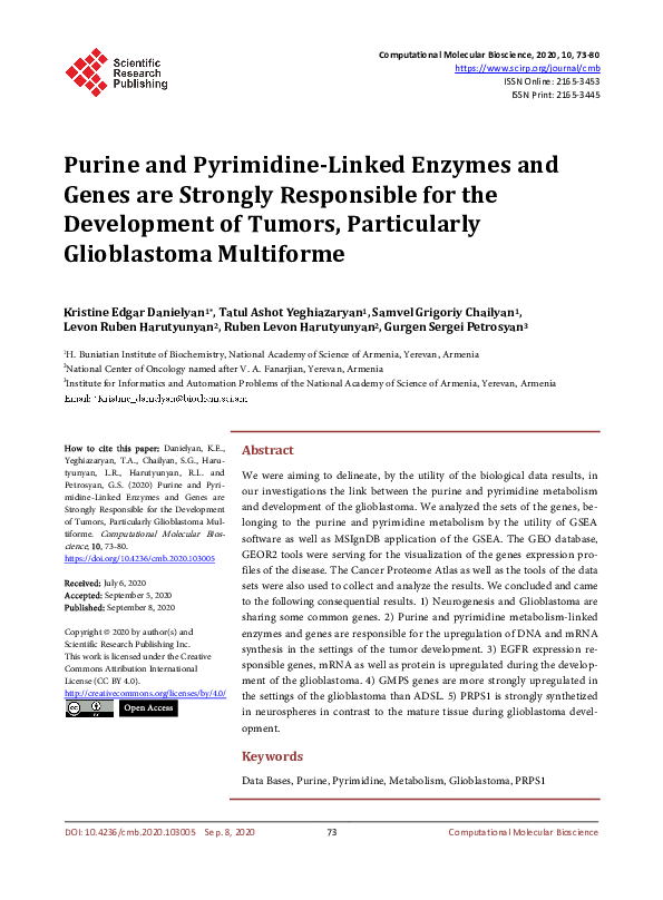 (PDF) Purine and Pyrimidine-Linked Enzymes and Genes are Strongly ...