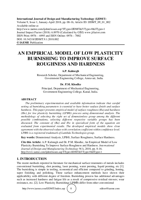 (PDF) An Empirical Model of Low Plasticity Burnishing to Improve ...