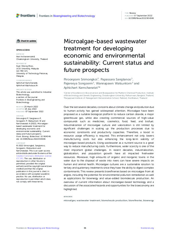 (PDF) Microalgae-based wastewater treatment for developing economic and ...
