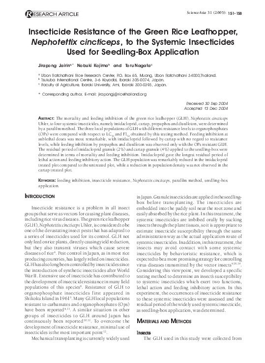 (PDF) Insecticide Resistance of the Green Rice Leafhopper, Nephotettix ...