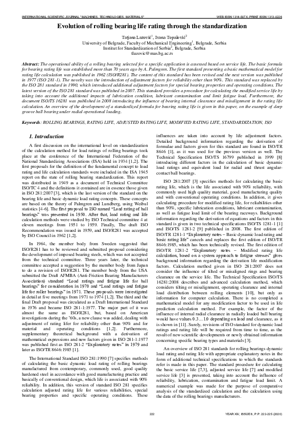 (PDF) Evolution of rolling bearing life rating through the standardization
