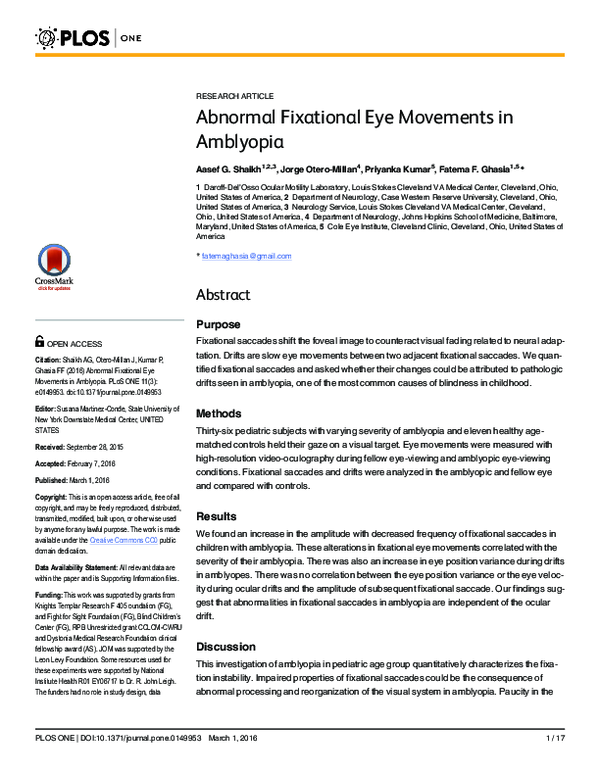 (PDF) Abnormal Fixational Eye Movements in Amblyopia