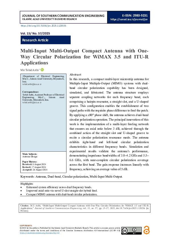 (PDF) Multi-Input Multi-Output Compact Antenna with One-Way Circular ...