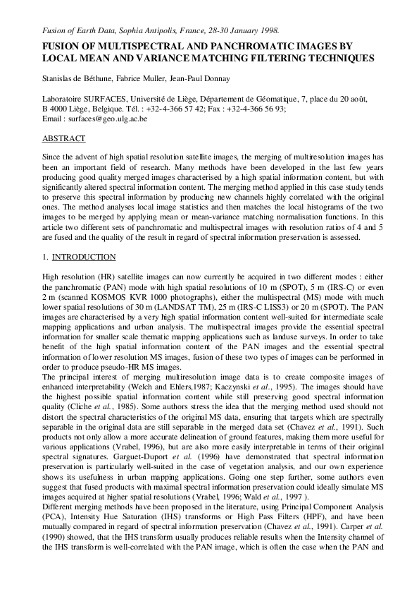 (PDF) Fusion of multispectral and panchromatic images by local mean and ...