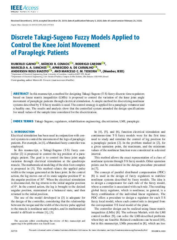 (PDF) Discrete Takagi-Sugeno Fuzzy Models Applied to Control the Knee ...
