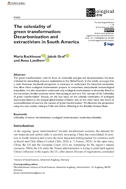 (PDF) The coloniality of green transformation: Decarbonisation and ...