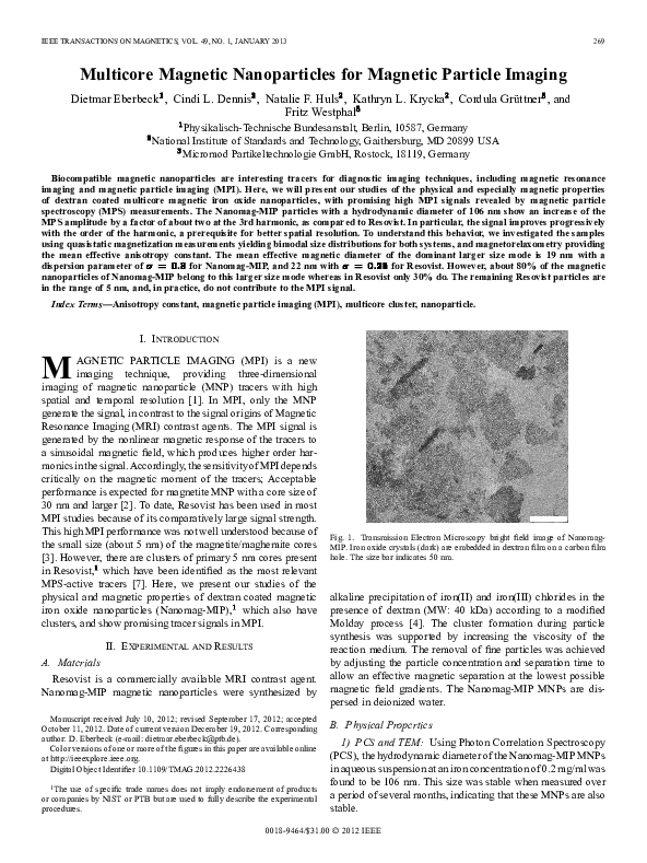 (PDF) Multicore Magnetic Nanoparticles for Magnetic Particle Imaging