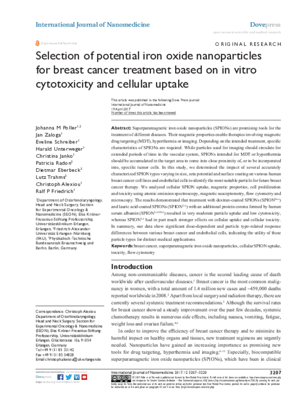 (PDF) Selection of potential iron oxide nanoparticles for breast cancer ...