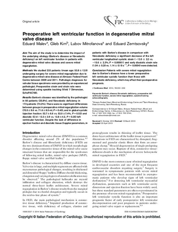 (PDF) Preoperative Left Ventricular Function in Degenerative Mitral ...