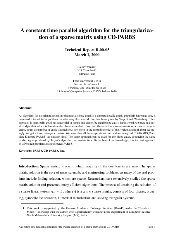 (PDF) A constant time parallel algorithm for the triangularization of a ...