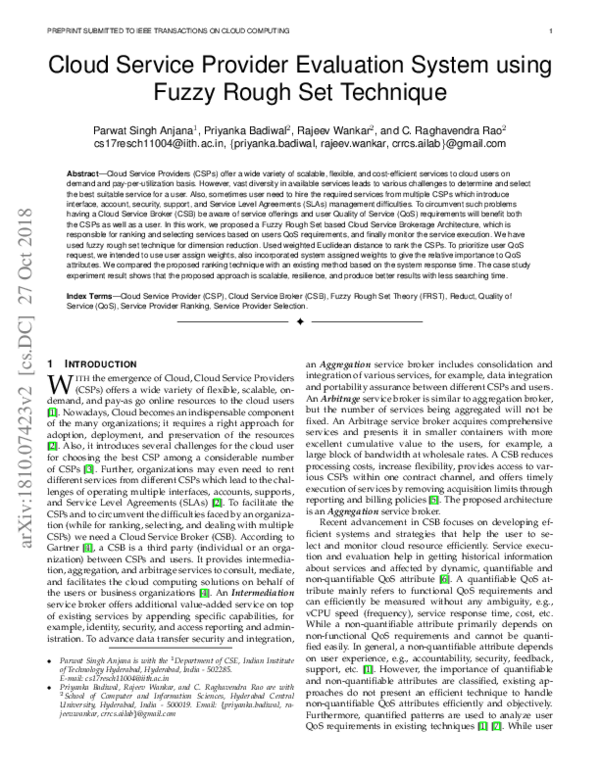 (PDF) Cloud Service Provider Evaluation System Using Fuzzy Rough Set ...