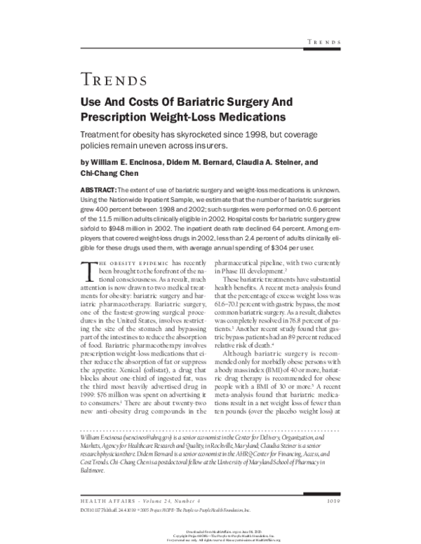 (PDF) Use And Costs Of Bariatric Surgery And Prescription Weight-Loss ...