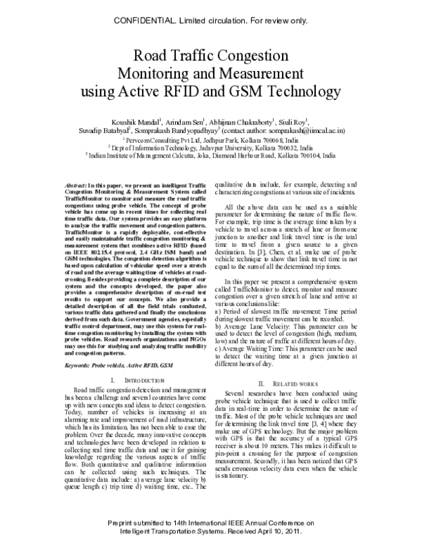 (PDF) Road traffic congestion monitoring and measurement using active ...