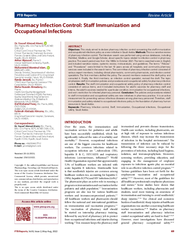 (PDF) Pharmacy Infection Control: Staff Immunization and Occupational ...