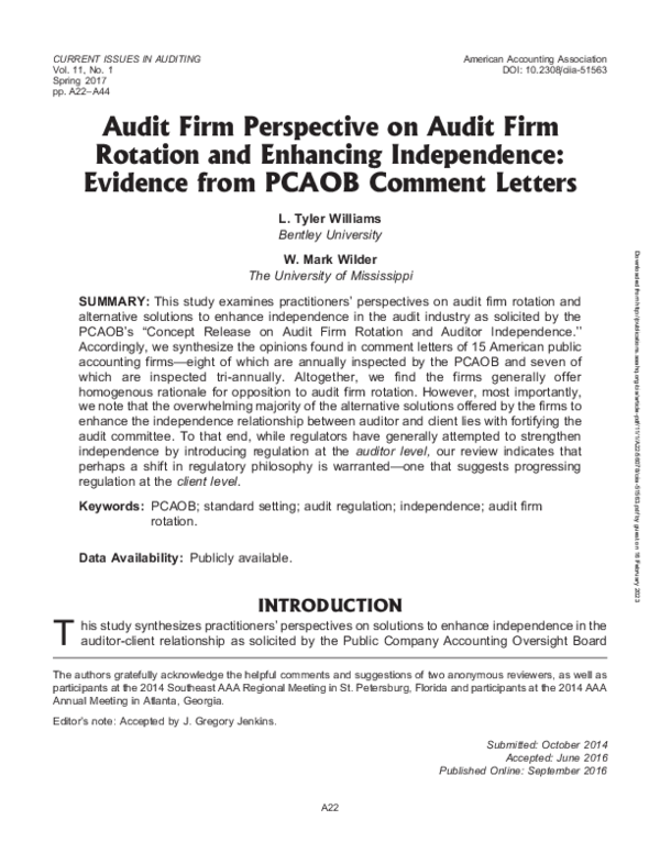 (PDF) Audit Firm Perspective on Audit Firm Rotation and Enhancing ...