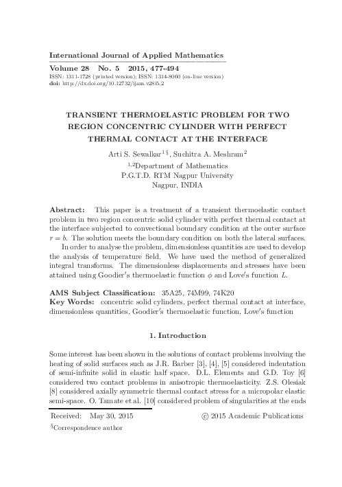 (PDF) Transient Thermoelastic Problem for Two Region Concentric ...
