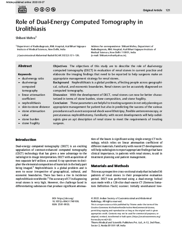 (PDF) Role of Dual-Energy Computed Tomography in Urolithiasis