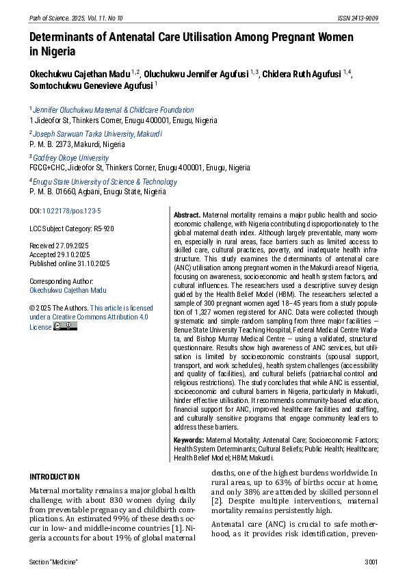 (PDF) Determinants of Antenatal Care Utilisation Among Pregnant Women ...
