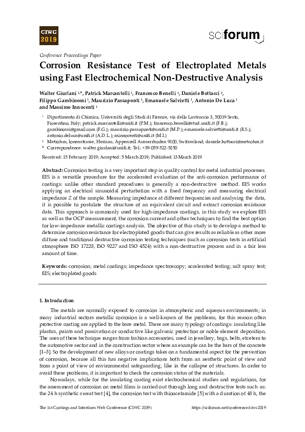 (PDF) Corrosion Resistance Test of Electroplated Metals using Fast ...