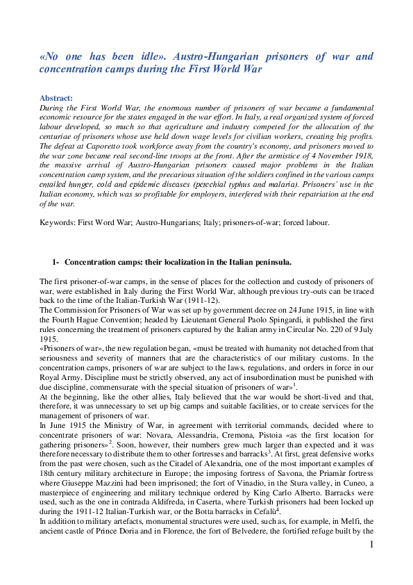 (PDF) No one has been idle». Austro-Hungarian prisoners of war and ...