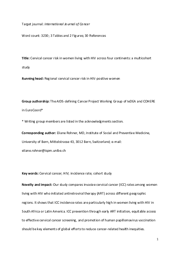 (PDF) Cervical cancer risk in women living with HIV across four ...