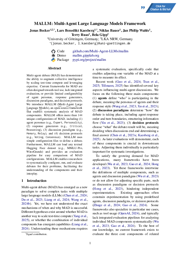 (PDF) MALLM: Multi-Agent Large Language Models Framework