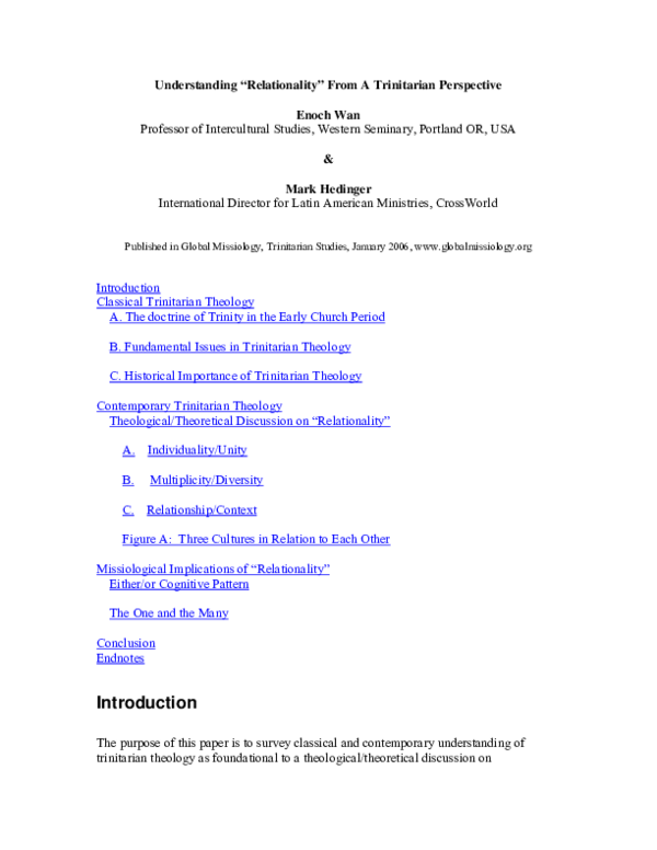 (PDF) Understanding Relationality From A Trinitarian Perspective