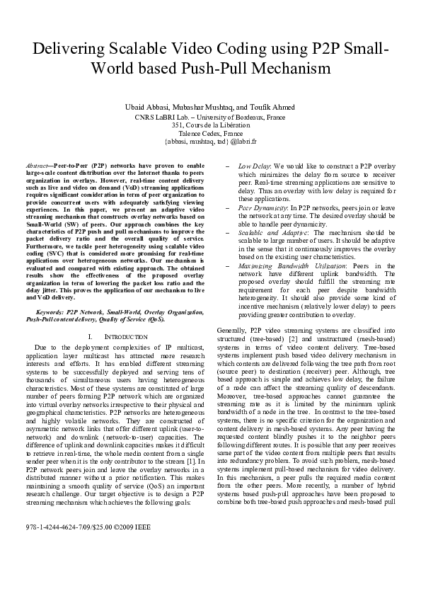 (PDF) Delivering scalable video coding using P2P Small-World based push ...