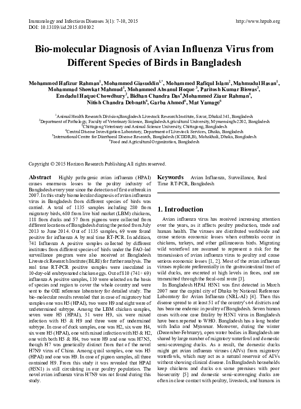 (PDF) Bio-molecular Diagnosis of Avian Influenza Virus from Different ...