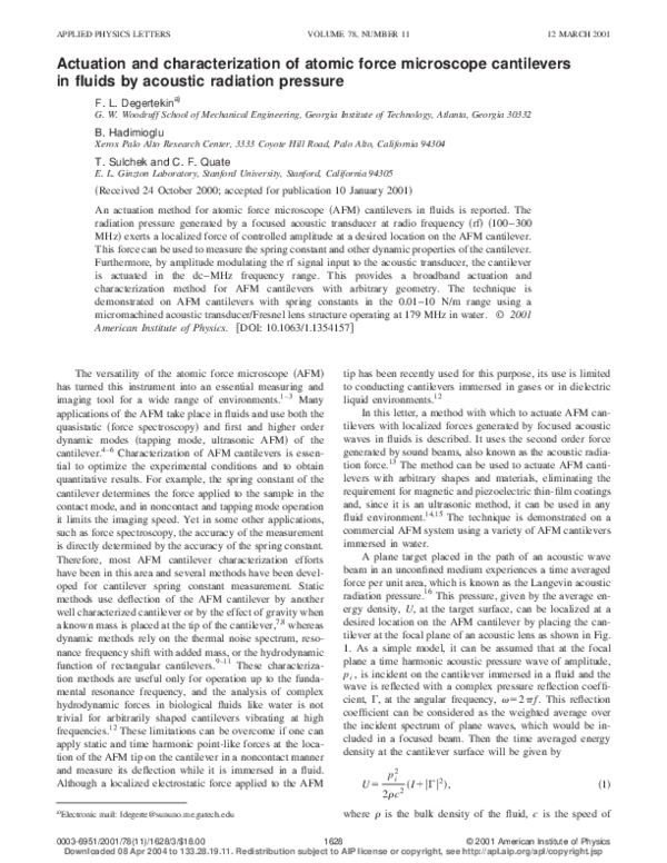 (PDF) Actuation and characterization of atomic force microscope ...