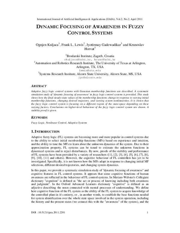(PDF) Dynamic Focusing of Awareness in Fuzzy Control Systems