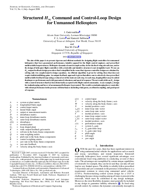 (PDF) Structured H-Infinity Command and Control-Loop Design for ...
