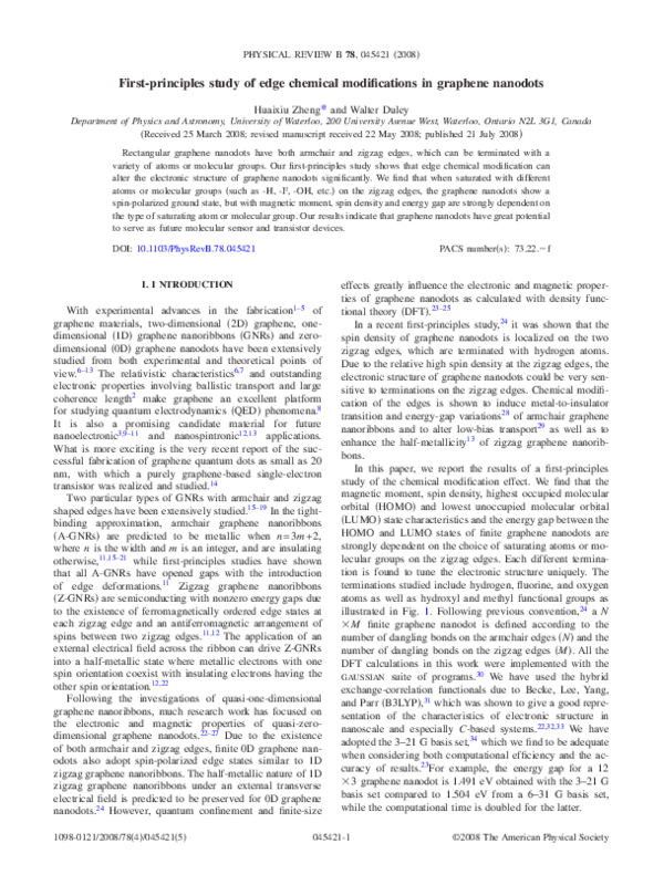 (PDF) First-principles study of edge chemical modifications in graphene ...