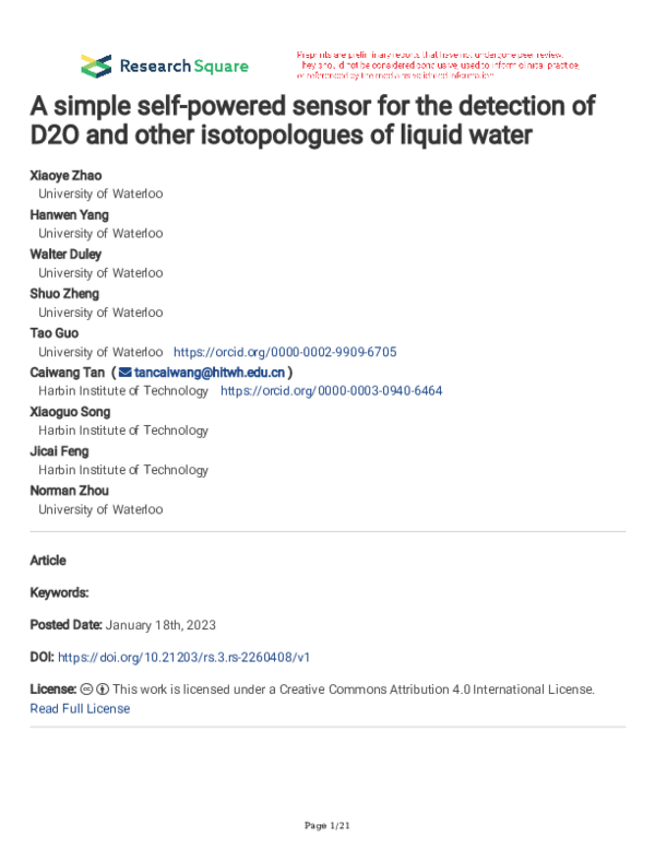 (PDF) A simple self-powered sensor for the detection of D2O and other ...