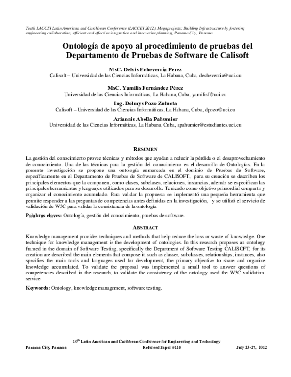 (PDF) Ontología de apoyo al procedimiento de pruebas del Departamento ...