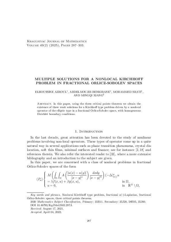 (PDF) Multiple Solutions for a Nonlocal Kirchhoff Problem in Fractional ...