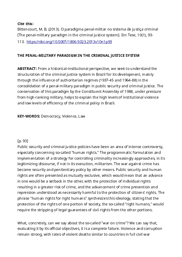 (PDF) THE PENAL MILITARY PARADIGM IN THE CRIMINAL JUSTICE SYSTEM