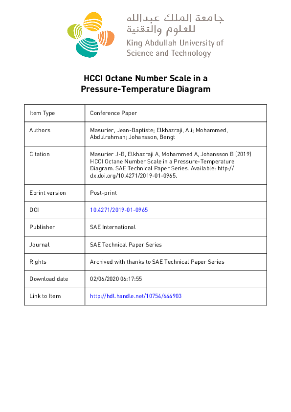 (PDF) HCCI Octane Number Scale in a Pressure-Temperature Diagram