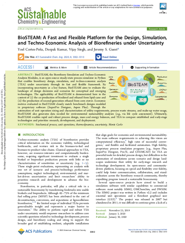 (PDF) BioSTEAM: A Fast and Flexible Platform for the Design, Simulation ...
