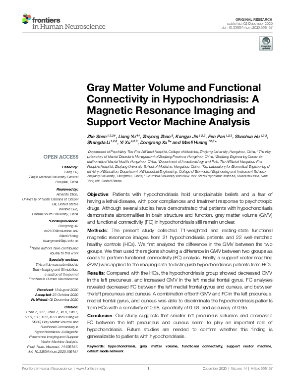 (PDF) Gray Matter Volume and Functional Connectivity in Hypochondriasis ...