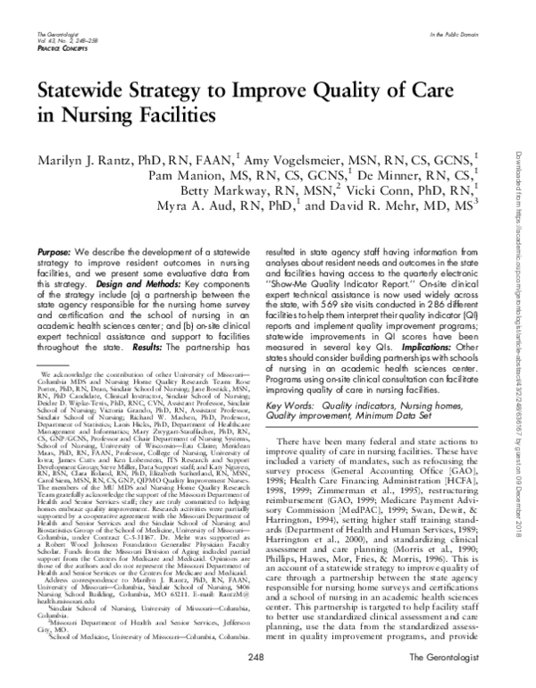 (PDF) Statewide Strategy to Improve Quality of Care in Nursing Facilities