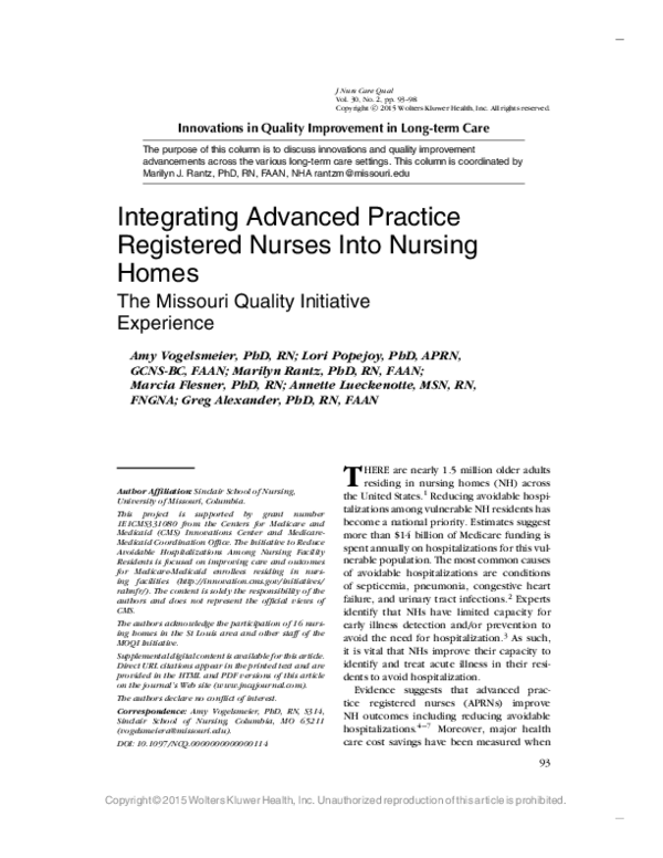 (PDF) Integrating Advanced Practice Registered Nurses Into Nursing Homes